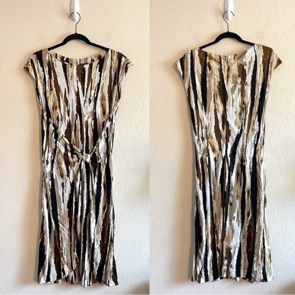 Escada Brown Midi Boat Neck Neutral Cap Sleeve Dress Womens Size 40 US Size 6